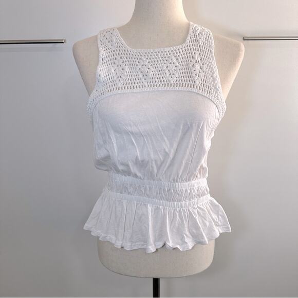 Lucky Brand Tops - Lucky Brand Size XS White Crochet Lace Peplum Top Tank Cottagecore Coastal Beach